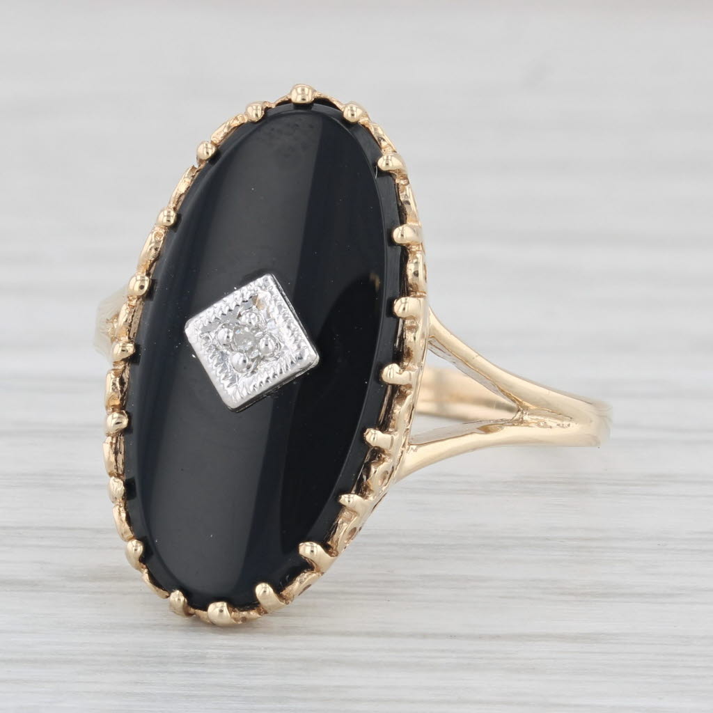 Light Gray Vintage Onyx Diamond Ring 10k Yellow Gold Size 10.5 Signet Style