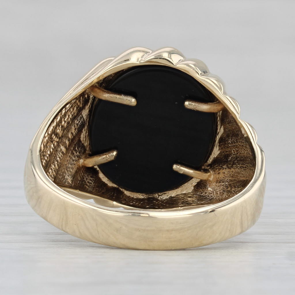 Gray Diamond Onyx Signet Ring 10k Yellow Gold Size 10.5