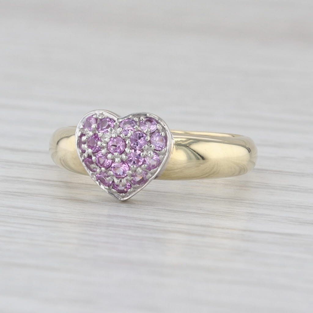 0.46ctw Pink Sapphire Pave Heart Cluster Ring 14k Yellow White Gold Size 6.75-7