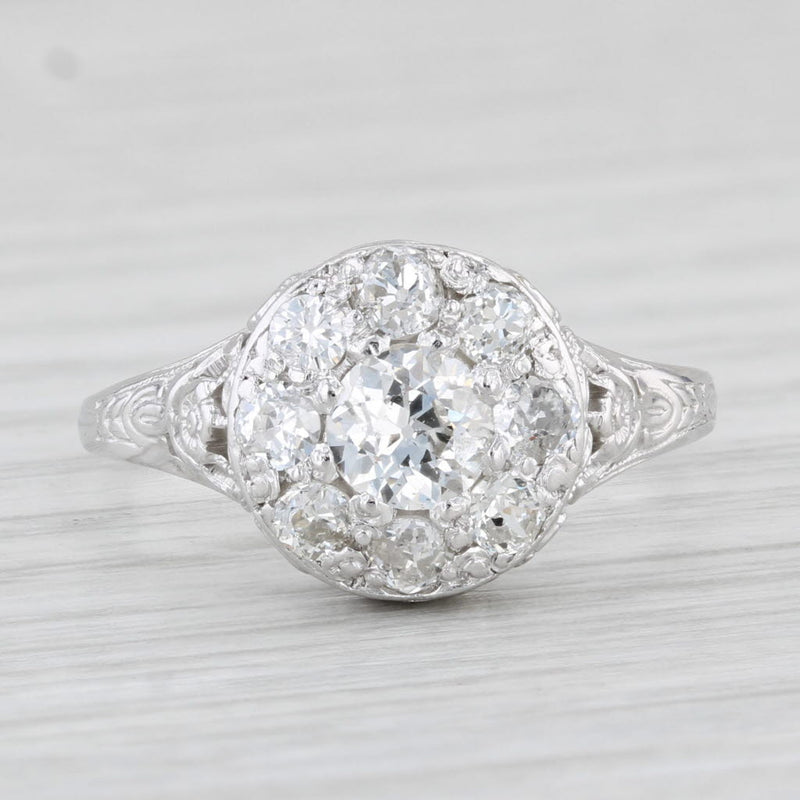 Art Deco 1ctw Diamond Ring Platinum 14k 18k Gold Sz 9 Floral Filigree Engagement