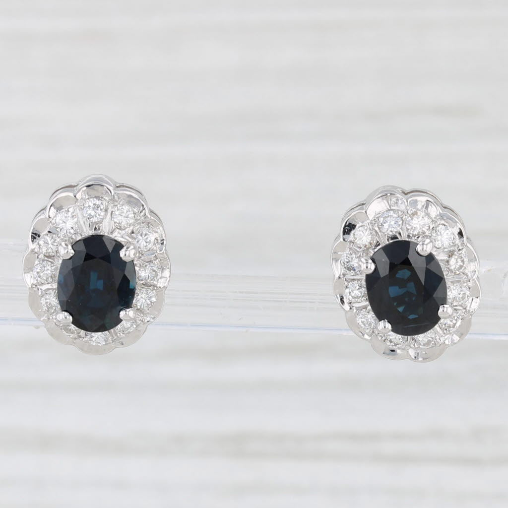 Light Gray 2.26ctw Oval Blue Sapphire Diamond Halo Stud Earrings 18k White Gold