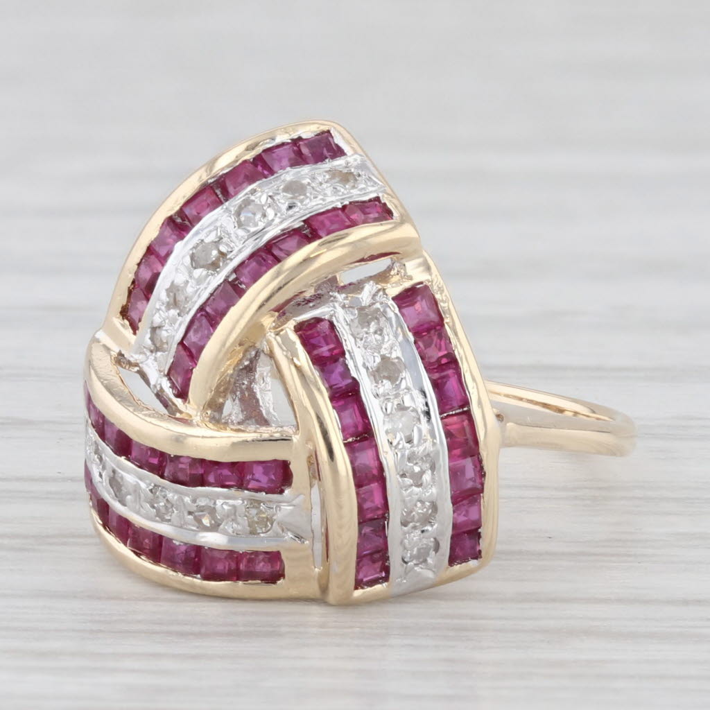 Light Gray 0.49ctw Ruby Diamond Knot Ring 14k Yellow Gold Size 4.5 Cocktail