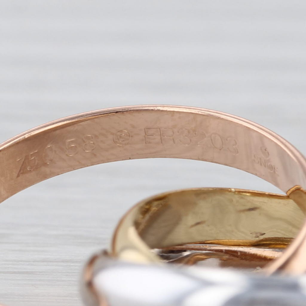 Cartier 3-Band Tri-Toned Puzzle Ring 18k Yellow White Rose Gold Size 8.5 / 58