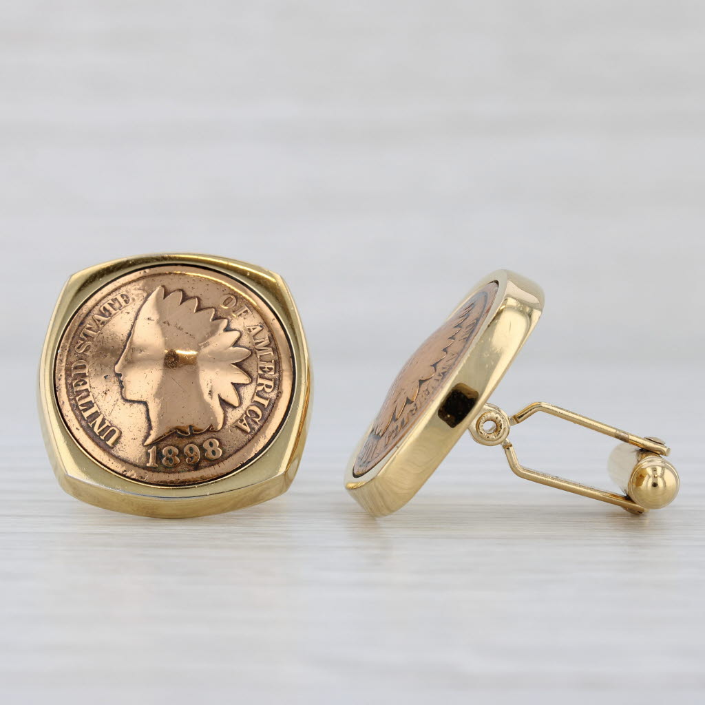 Light Gray US Indian Head Coin Cufflinks Gold Plated Folding Bar Backs