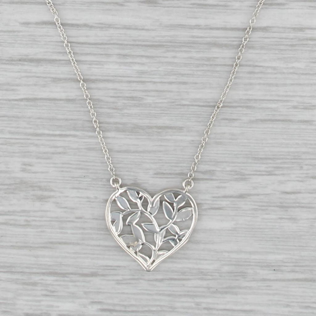 Tiffany Paloma Picasso Olive Leaf Heart Pendant Necklace w Pouch Sterling Silver