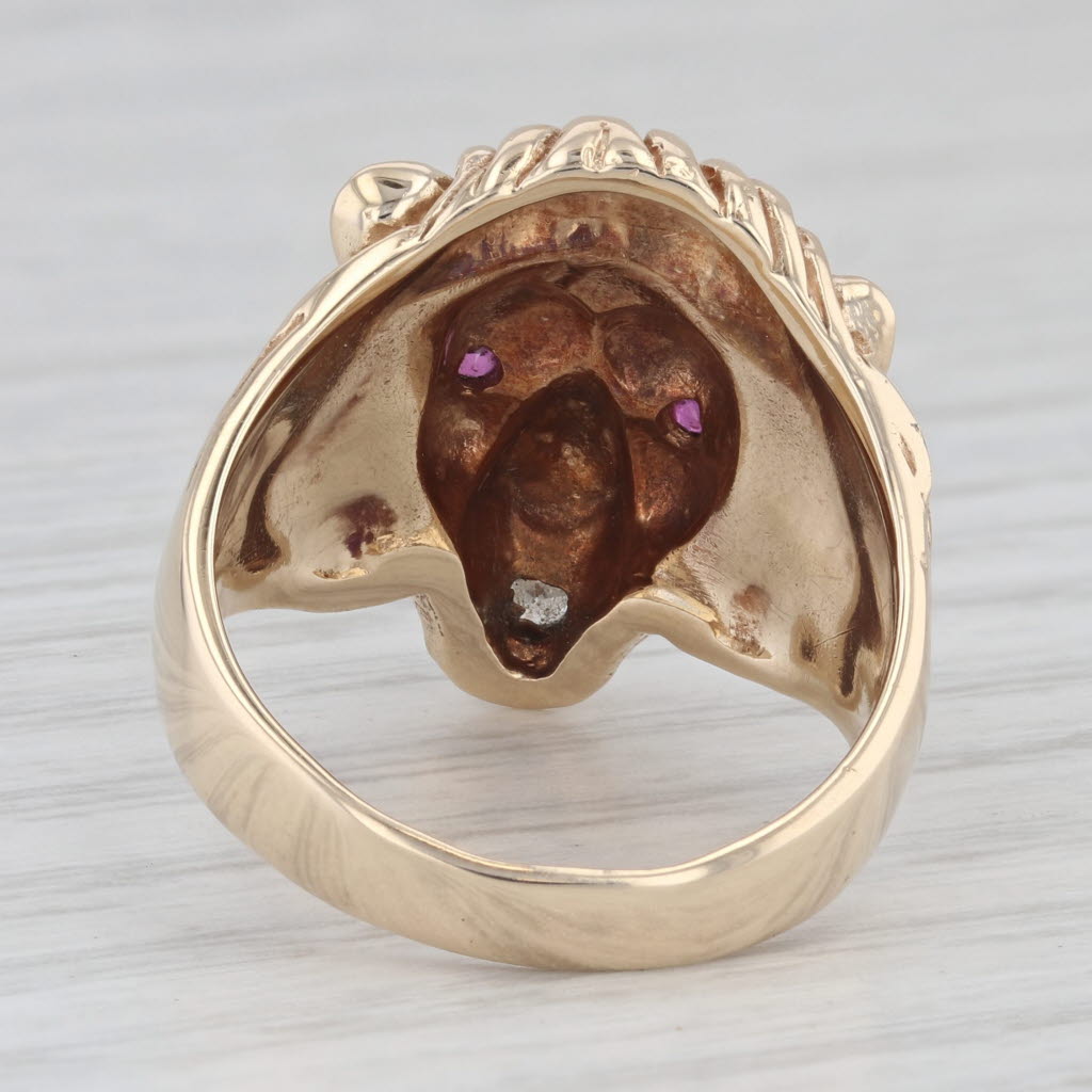 Light Gray 0.11ctw Ruby Diamond Lion Ring 10k Yellow Gold Size 9