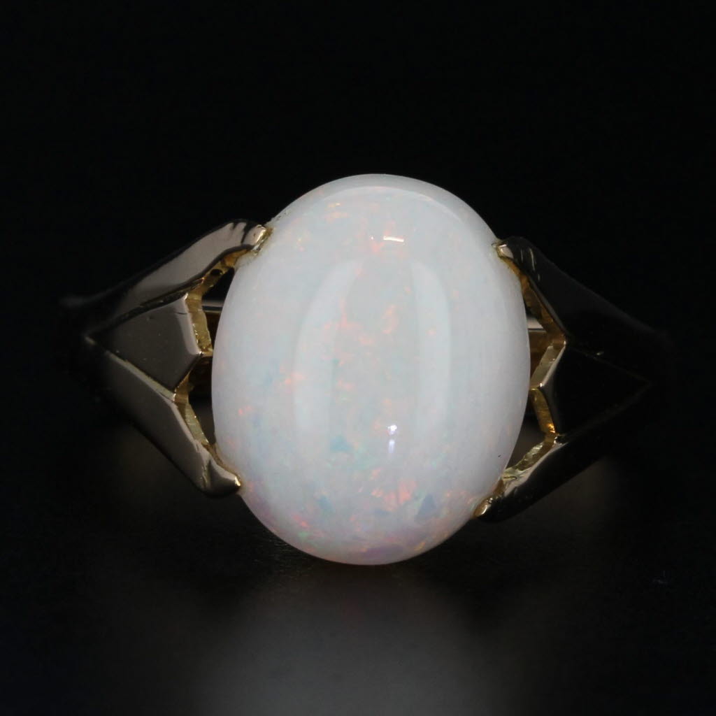 Gray Vintage Oval Cabochon Opal Solitaire Ring 14k Yellow Gold Size 5.75