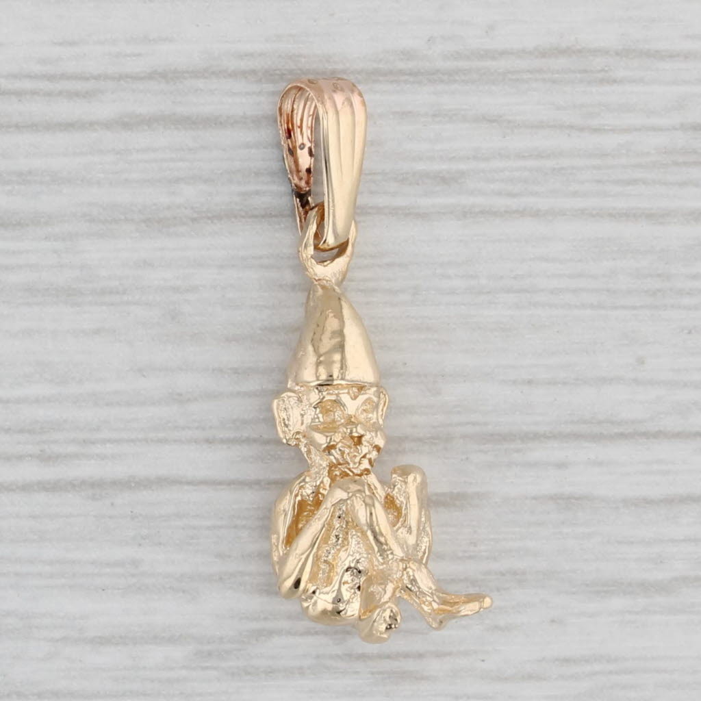 Gray Small Gnome Pendant 14k Yellow Gold Charm 3D Figural