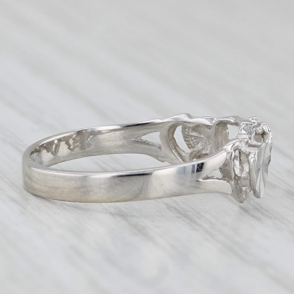 Light Gray Shimmering Rayed Hearts Ring 14k White Gold Size 6.25 Stackable