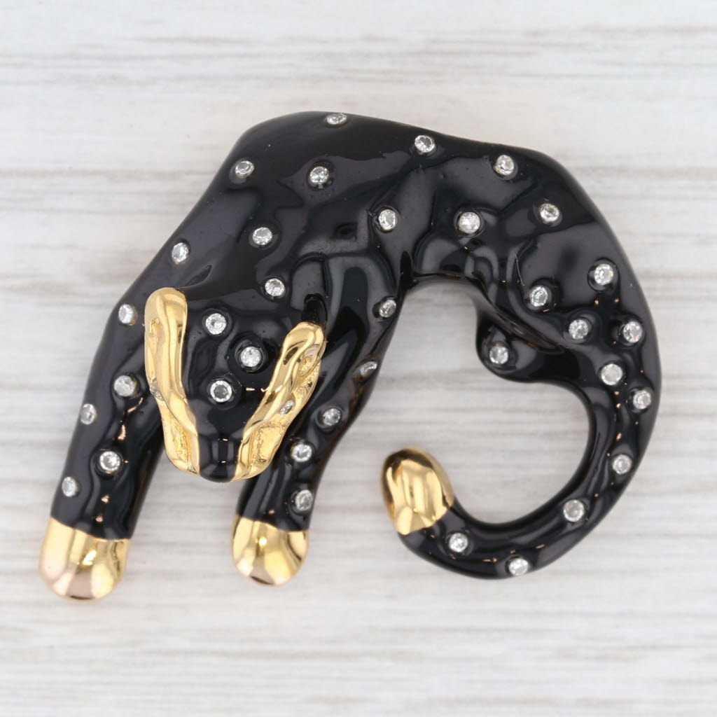 Dark Slate Gray 0.15ctw Diamond Leopard Slide Pendant 14k Yellow Gold Enamel Statement