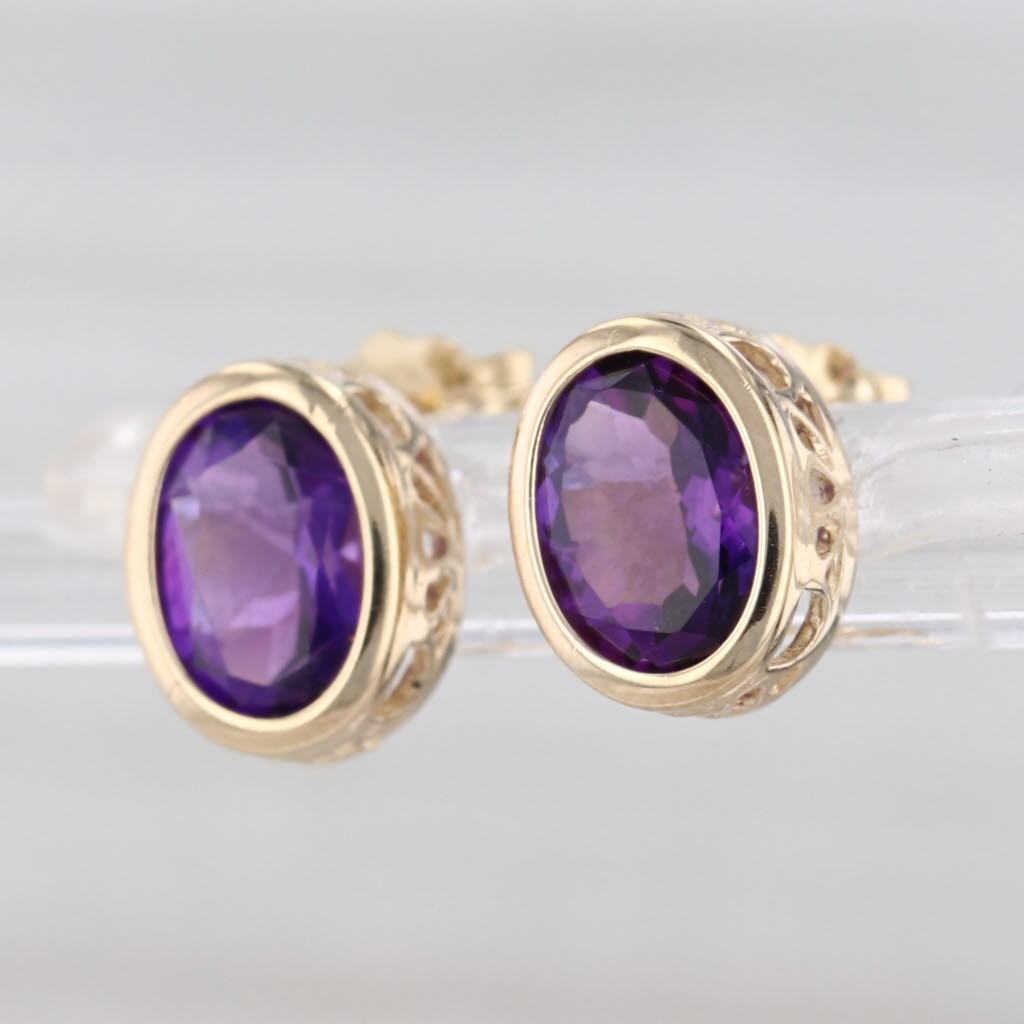 2.40ctw Oval Amethyst Stud Earrings 14k Yellow Gold