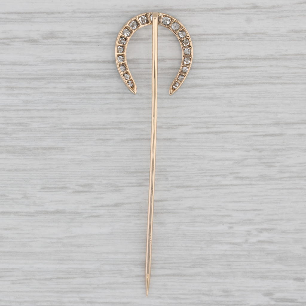 Gray 0.70ctw VS2 Diamond Crescent Moon Stickpin Platinum 12k Gold Vintage