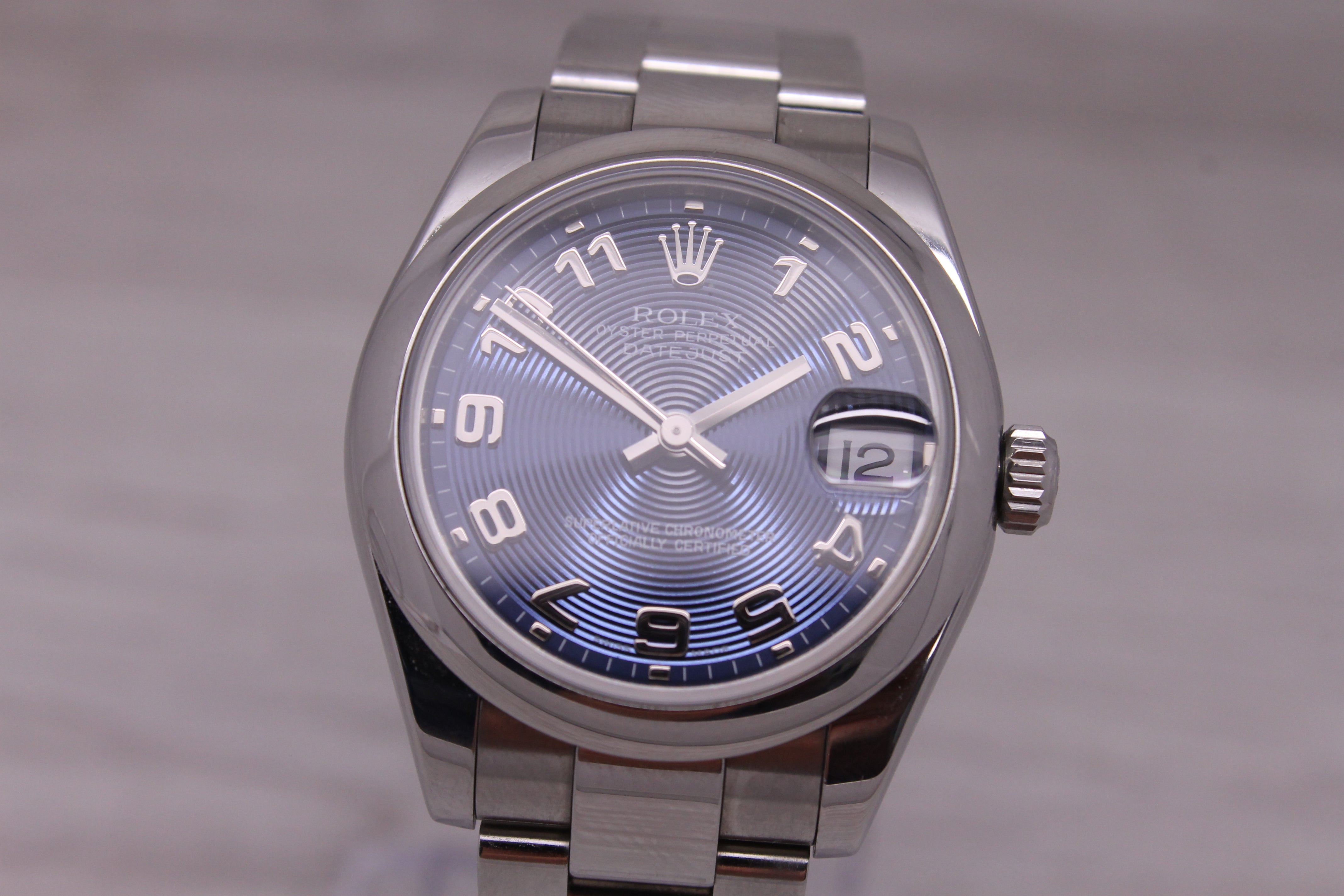 Light Slate Gray Rolex Datejust 178240 31mm Stainless Steel Midsize Concentric Blue Watch Oyster