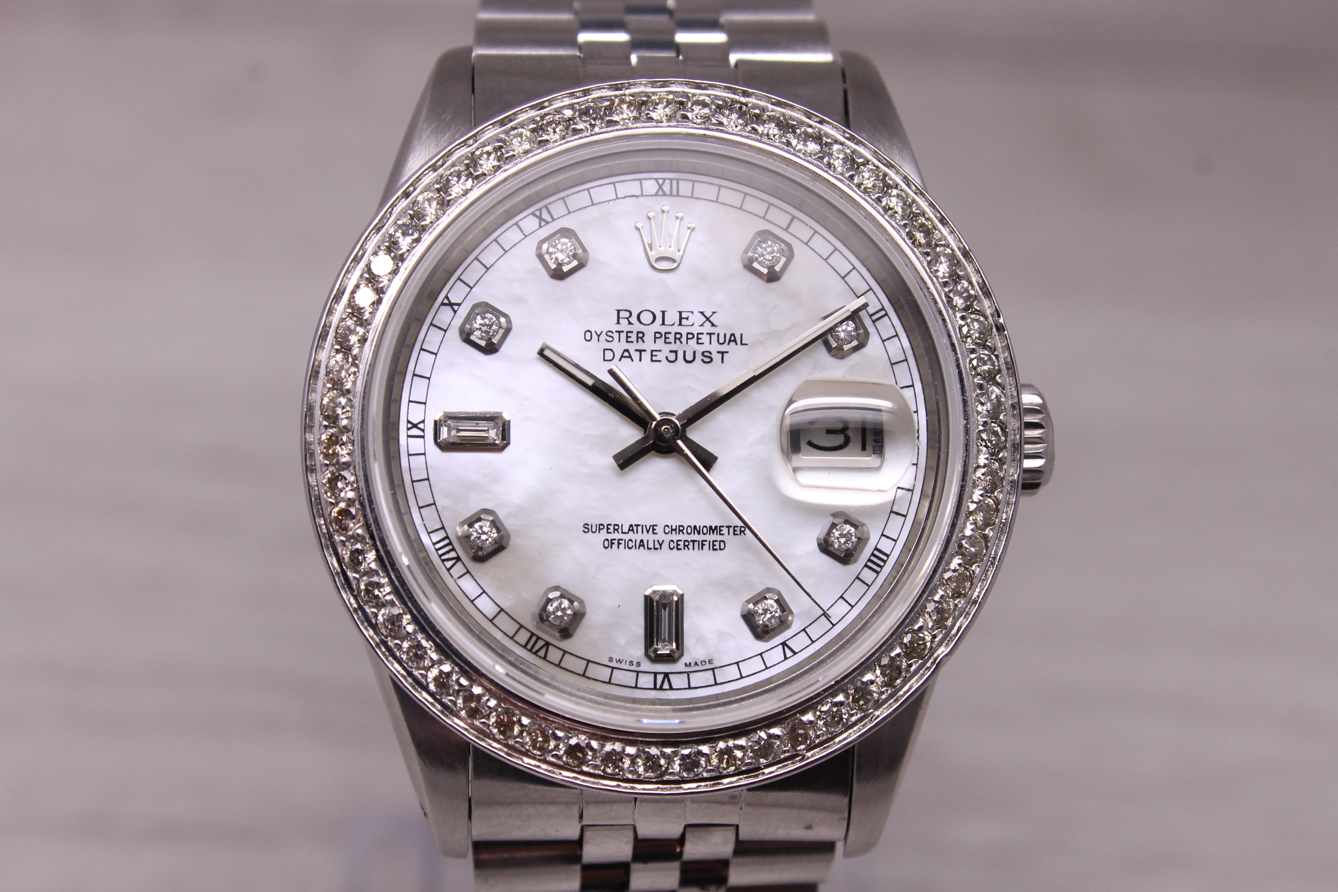 Vintage 1983 Rolex Datejust 16014 36mm MOP Dial & Diamond Dial Bezel Jubilee