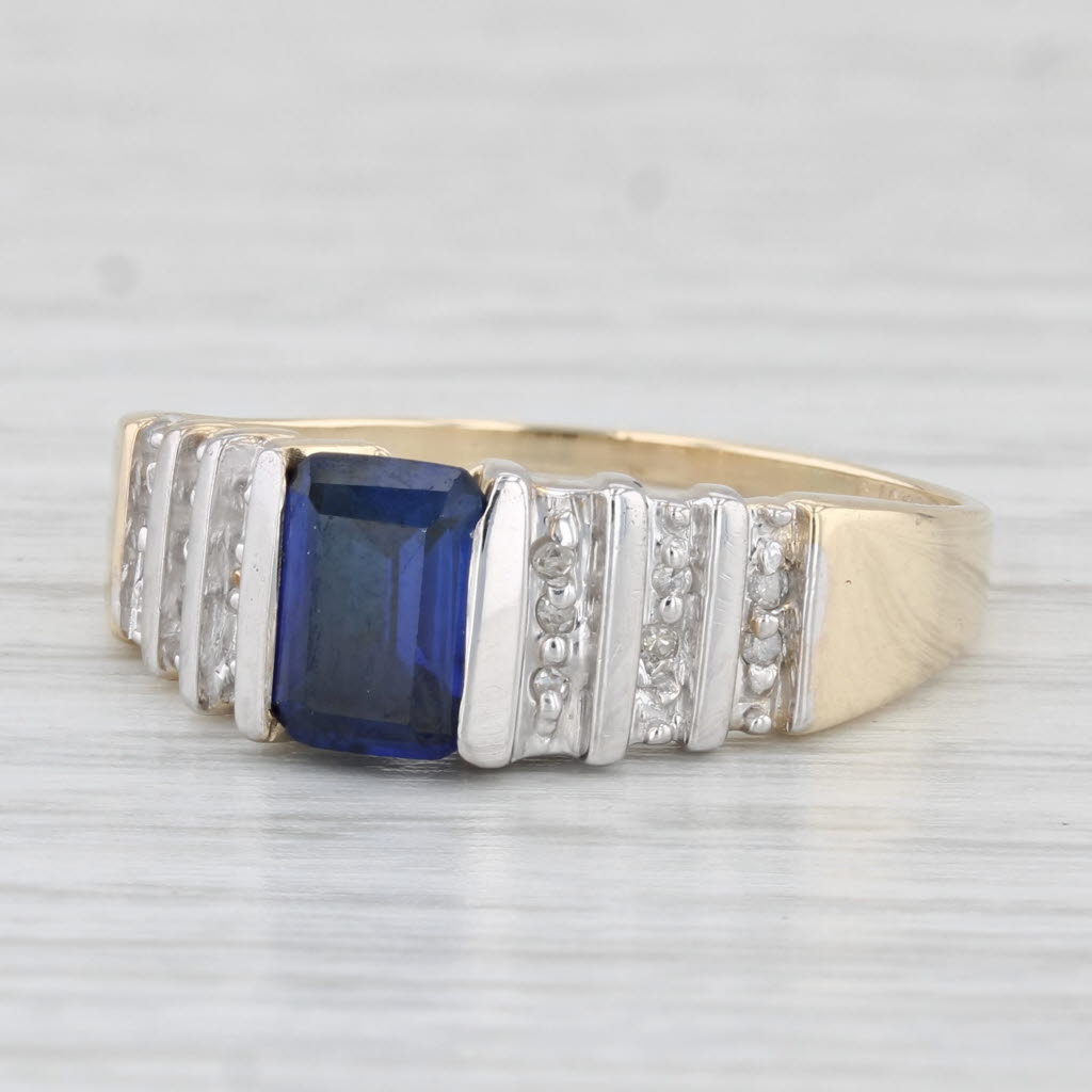 Light Gray 1.20ctw Lab Created Blue Sapphire Diamond Ring 10k Yellow Gold Size 10.5