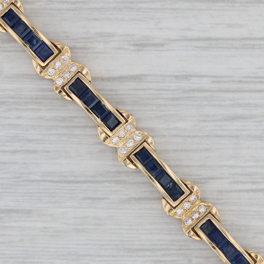 Gray 1.98ctw Blue Sapphire Diamond Bracelet 18k Yellow Gold 7.75" Curb Chain