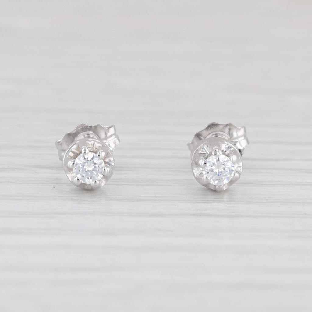 Light Gray 0.10ctw Cubic Zirconia Round Solitaire Stud Earrings 18k White Gold