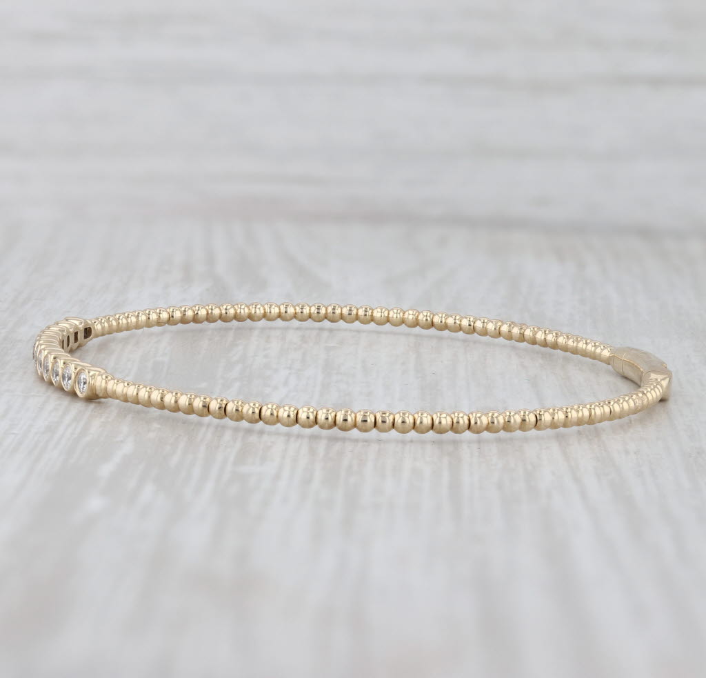 Light Gray New 0.38ctw Diamond Bead Flexible Bangle Tennis Bracelet 14k Yellow Gold 6.75"