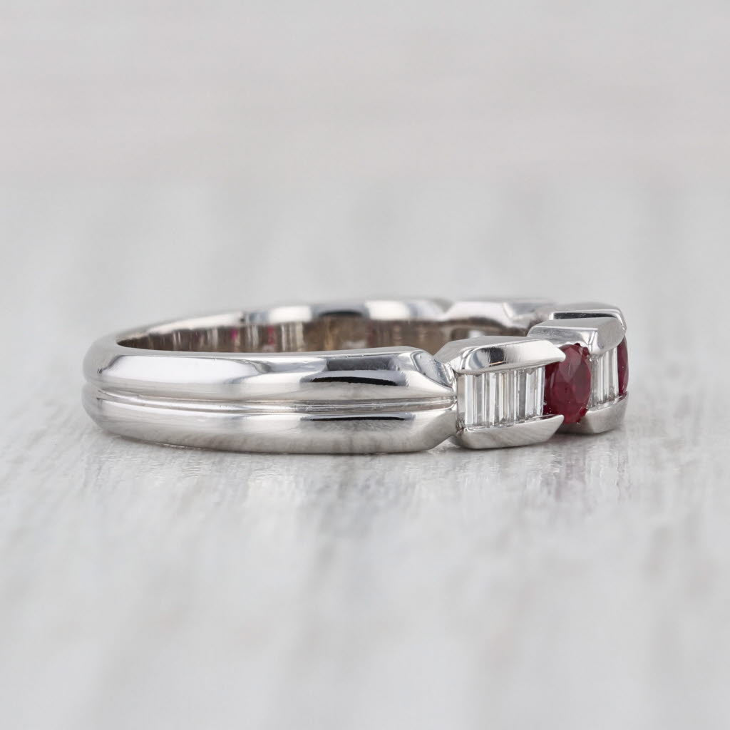 0.63ctw Ruby Diamond Ring 14k White Gold Size 6.75 Stackable Wedding Band