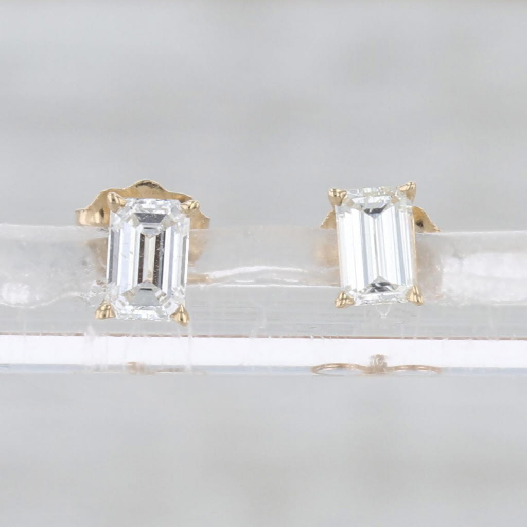 New 0.40ctw Emerald Cut Diamond Stud Earrings 14k Yellow Gold Studs