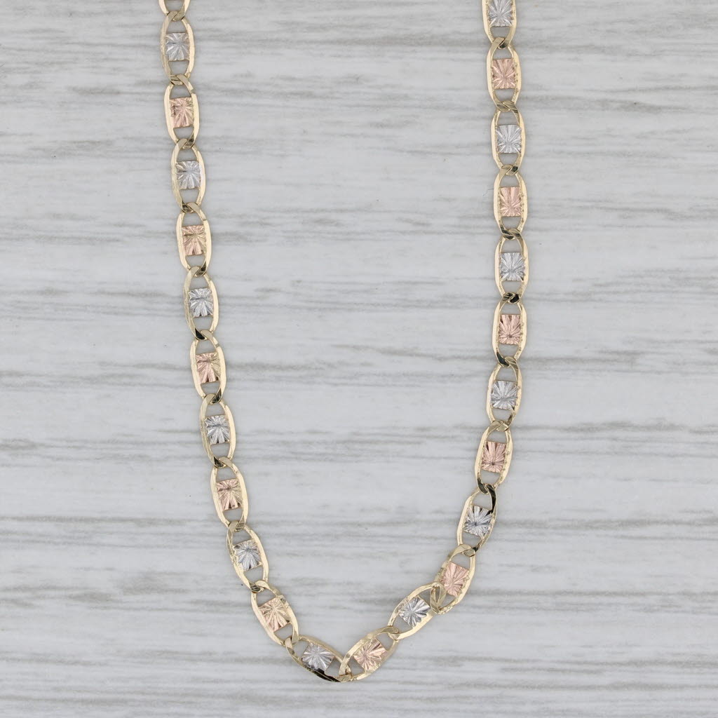 Gray Tri-Toned Gucci Chain Necklace 10k Yellow White Rose Gold 19.5" 2.7mm