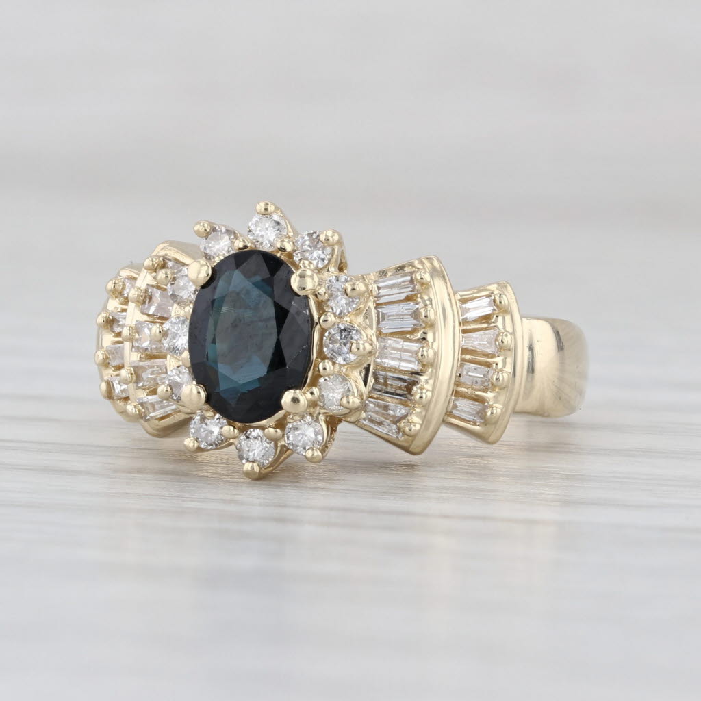 1.50ctw Blue Sapphire Diamond Halo Ring 14k Yellow Gold Size 6.75
