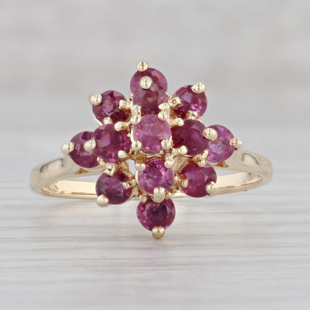 Gray 1.50ctw Ruby Flower Cluster Ring 14k Yellow Gold Size 7.5