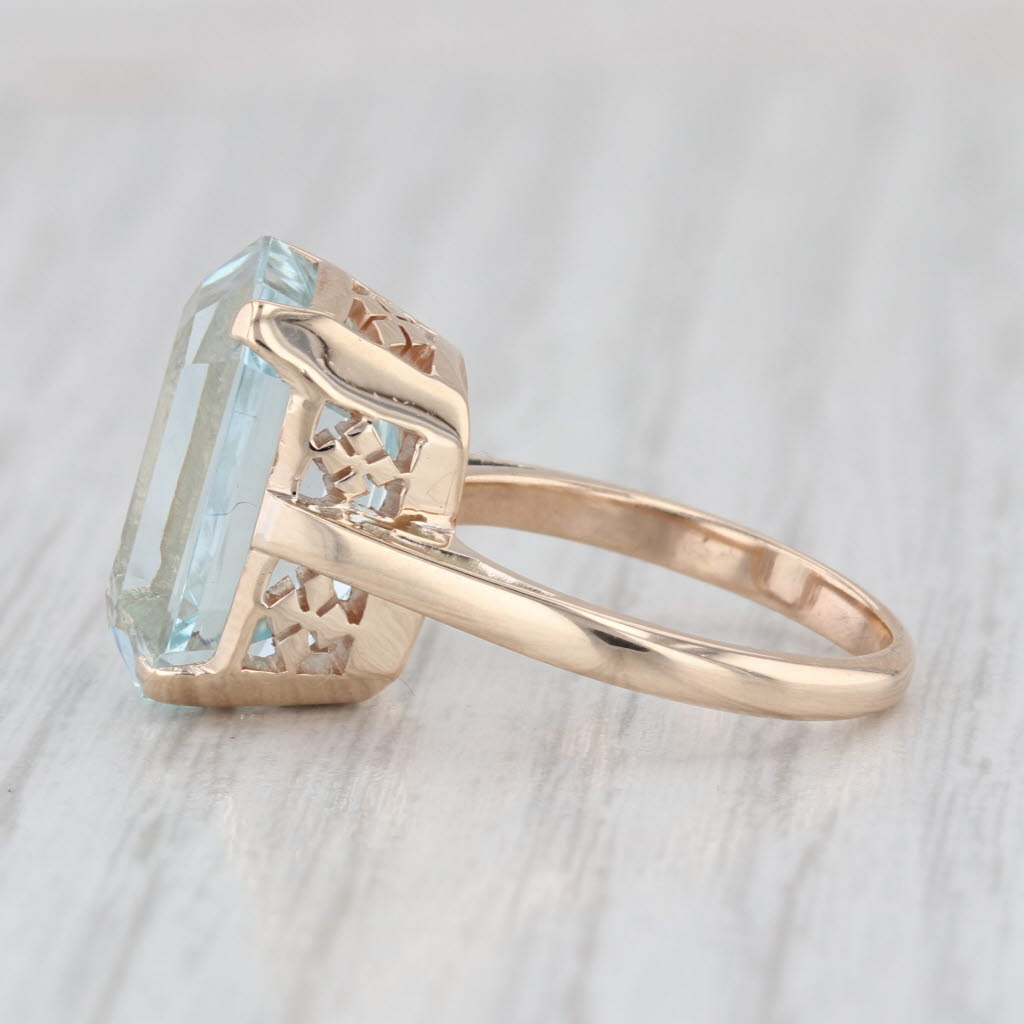 8.40ct Aquamarine Emerald Cut Solitaire Ring 15k Yellow Gold Size 5.25