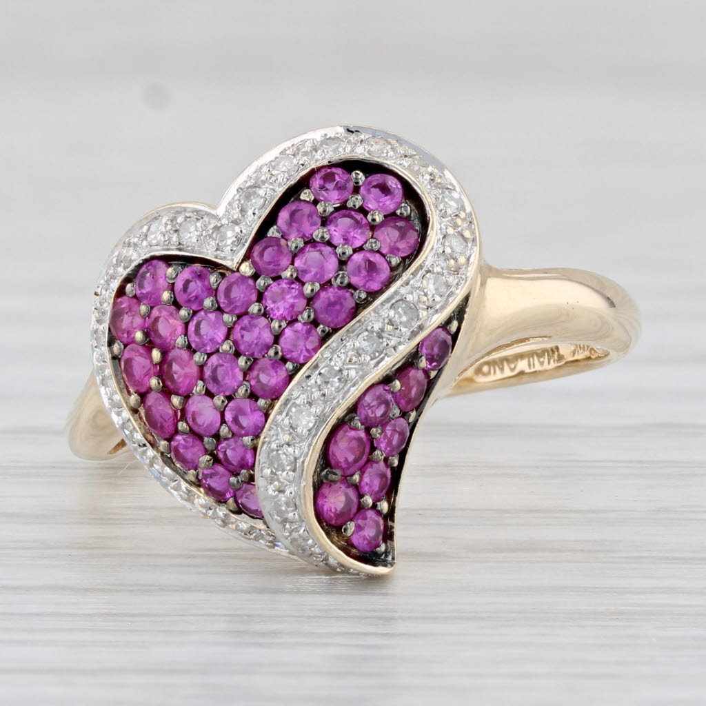 Light Gray 0.86ctw Pink Sapphire Diamond Heart Ring 10k Yellow Gold Size 9.25