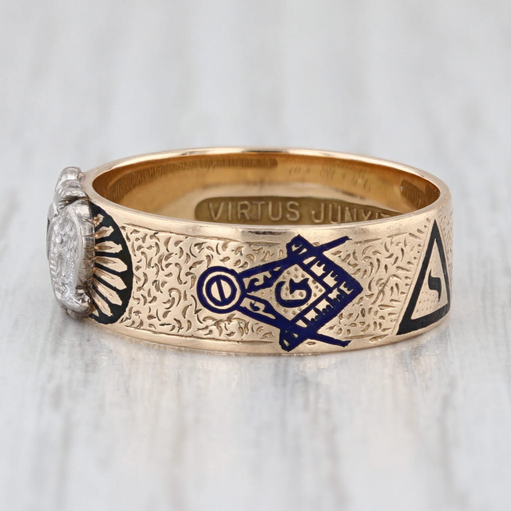 Vintage Scottish Rite Masonic Symbols Ring 14k Gold Blue Lodge Rose Croix