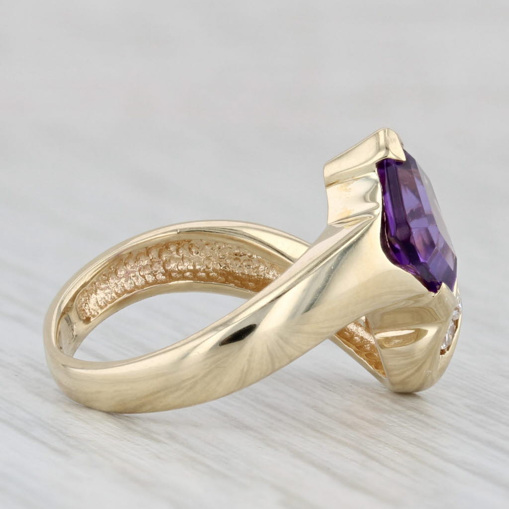 Light Gray 3.09ctw Amethyst Diamond Bypass Ring 14k Yellow Gold Size 5