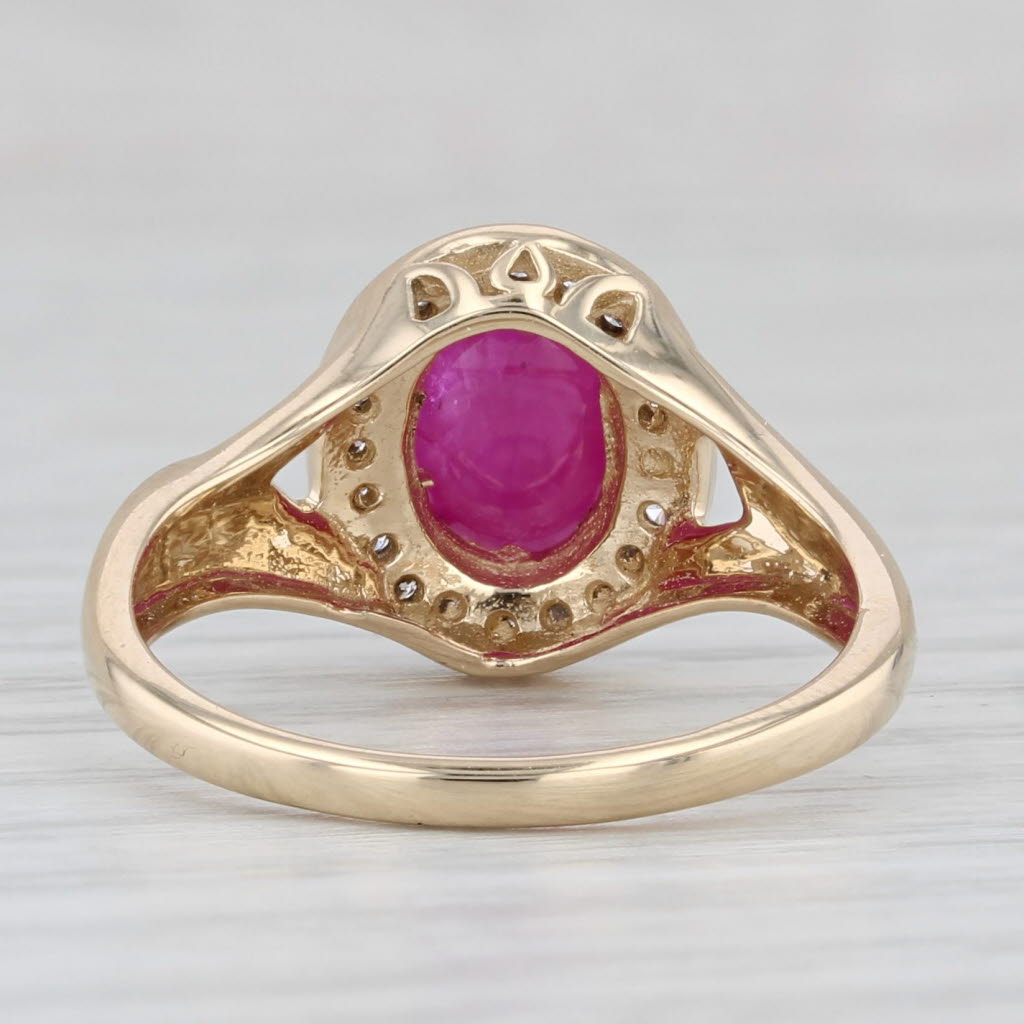 Light Gray Oval Cabochon Ruby Diamond Halo Ring 14k Yellow Gold Size 7.25