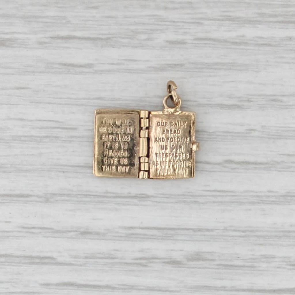 Vintage Bible Charm 9k Yellow Gold Lord's Prayer Book Opens Pendant