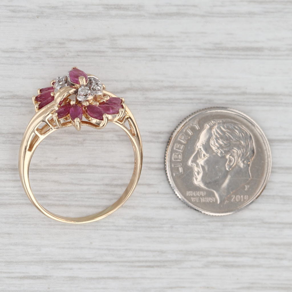 Light Gray 1.50ctw Ruby Diamond Cluster Cocktail Ring 14k Yellow Gold Size 7.75 Bypass