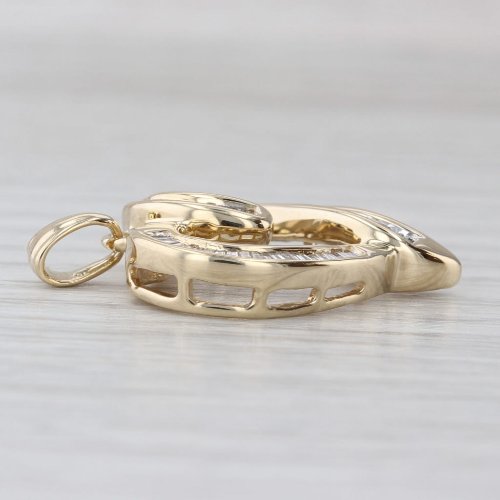 Stylized Diamond Open Heart Pendant 14k Yellow Gold Channel Set Baguettes