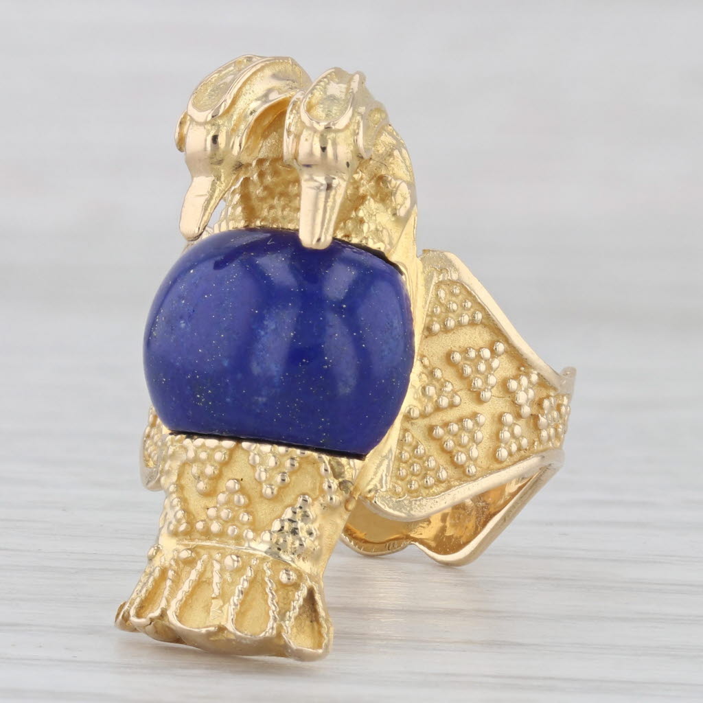 Light Gray Lapis Lazuli Two Bird Love Birds Statement Ring 18k Gold Size 7.5 Egyptian