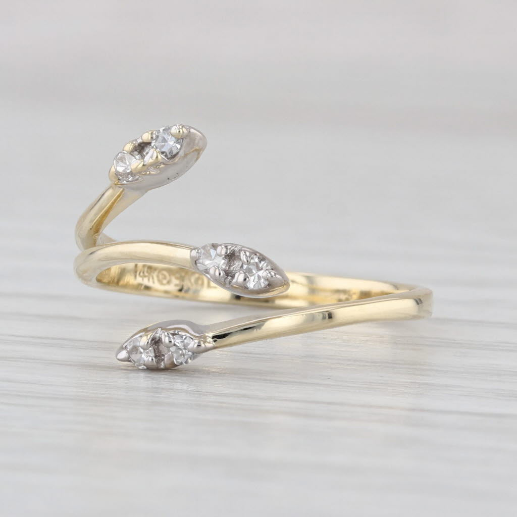 Diamond Spray Bypass Ring 14k Yellow White Gold Size 6.25 Adjustable