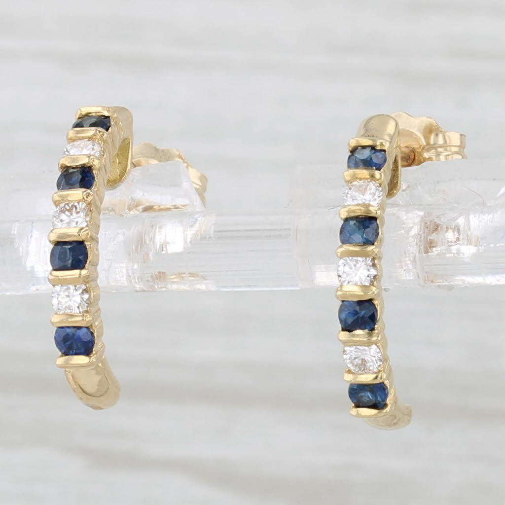 Light Gray 0.48ctw Sapphire Diamond J-Hook Earrings 14k Yellow Gold