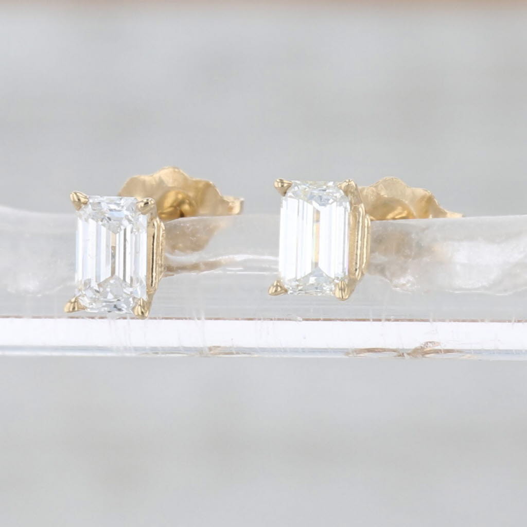 New 0.40ctw Emerald Cut Diamond Stud Earrings 14k Yellow Gold Studs