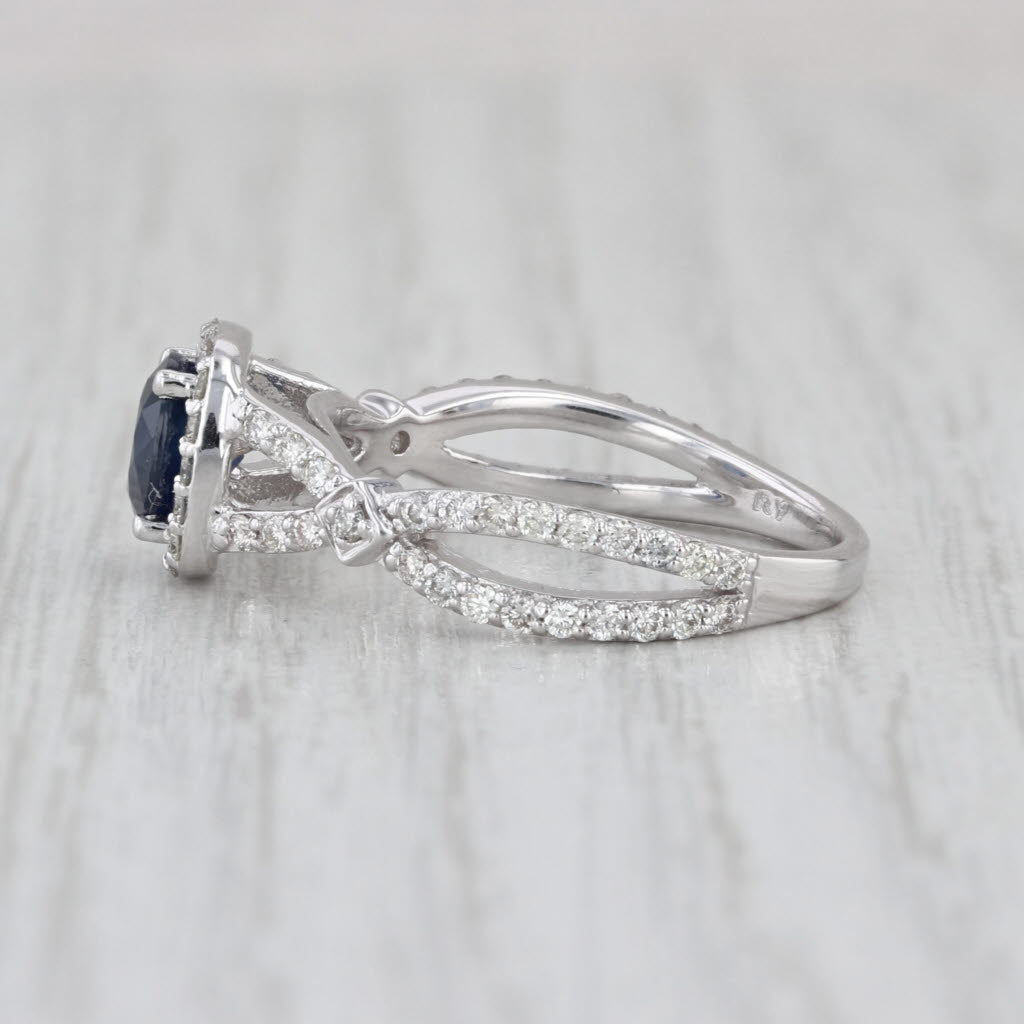 1.62ctw Blue Sapphire Diamond Halo Ring 14k White Gold Engagement Size 7