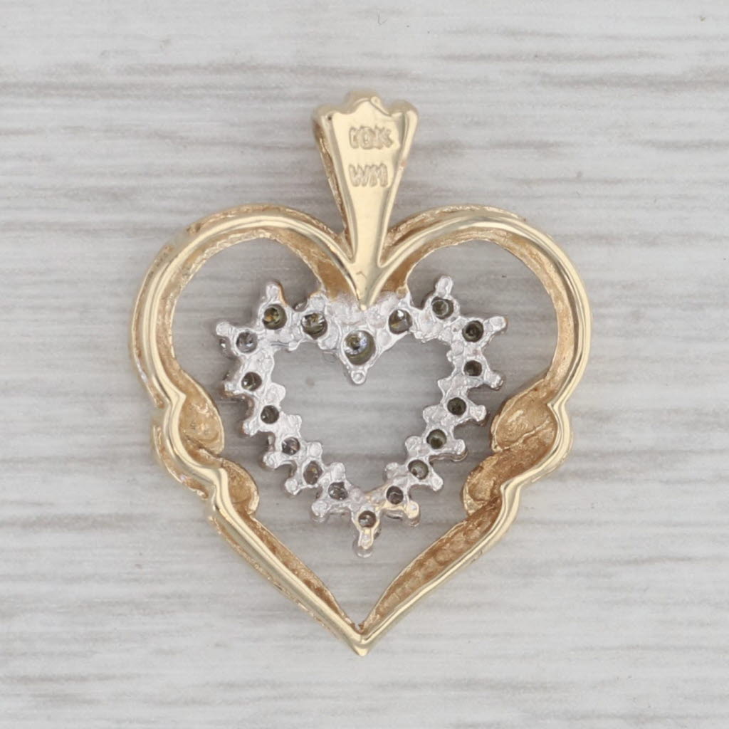 Gray 0.20ctw Diamond Layered Heart Pendant 10k Yellow White Gold