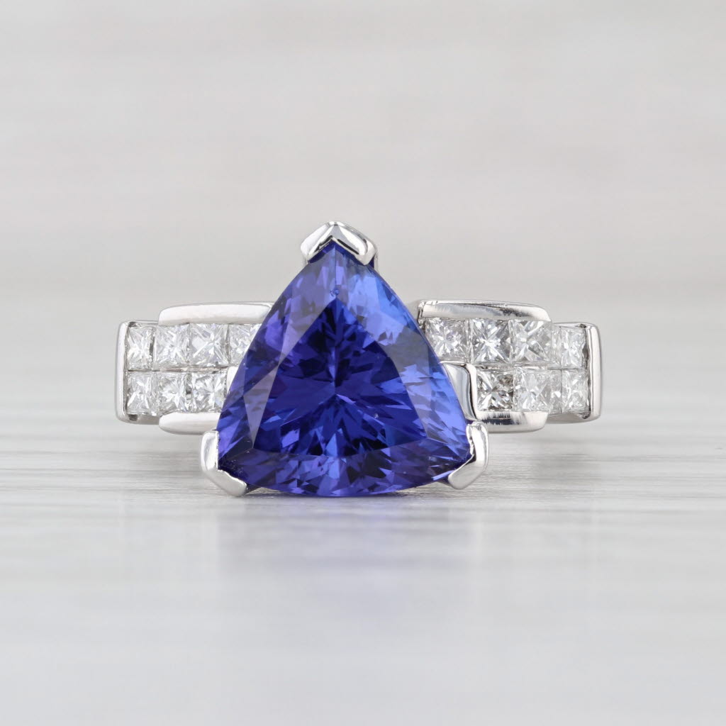 5.44ctw Trillion Tanzanite Diamond Ring 18k White Gold Size 7 Cocktail