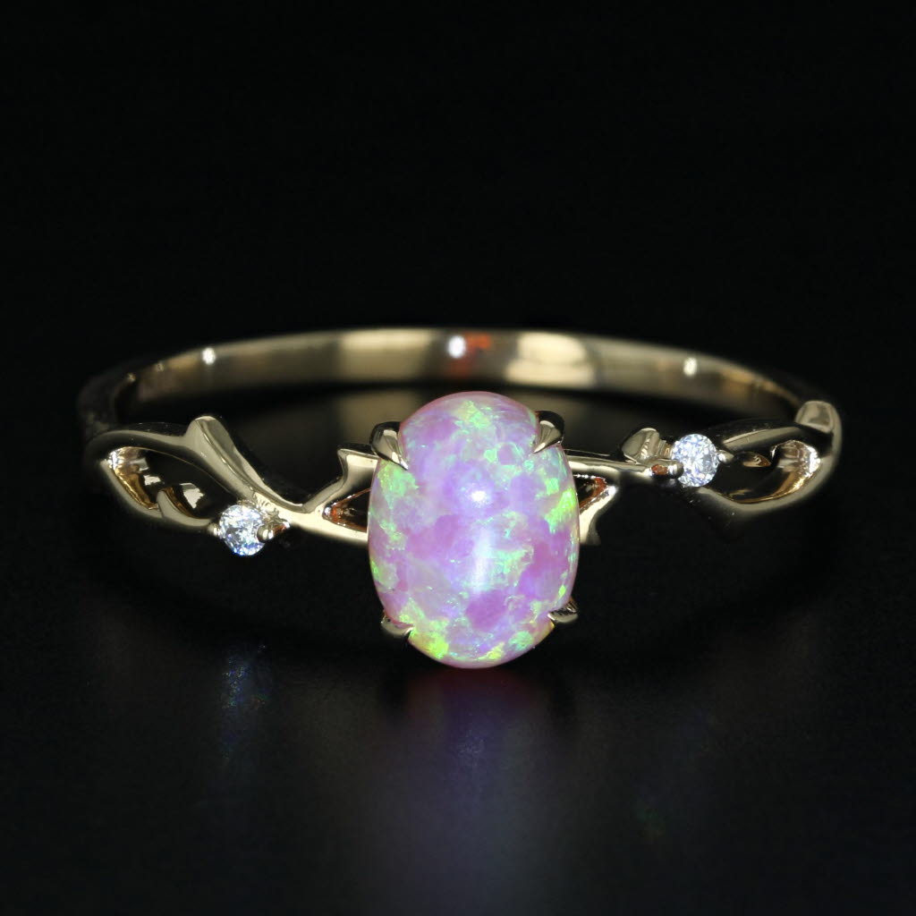 Black Lab Created Opal Cubic Zirconia Ring 10k Yellow Gold Size 11.25 Oval Solitaire