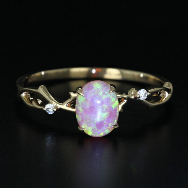 Lab Created Opal Cubic Zirconia Ring 10k Yellow Gold Size 11.25 Oval Solitaire