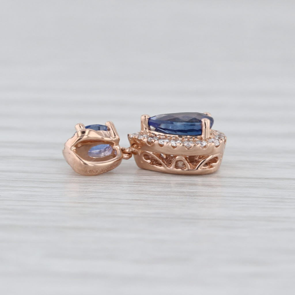 Le Vian 0.79ctw Blue Sapphire Diamond Halo Teardrop Pendant 14k Rose Gold Small