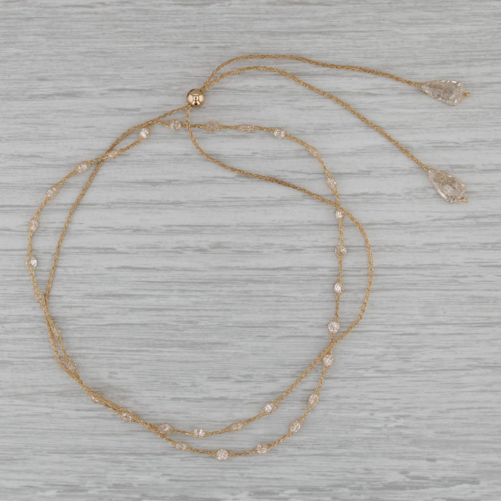 5.80ctw Cubic Zirconia Station Mesh Chain Bolo Necklace 14k Gold Adjustable