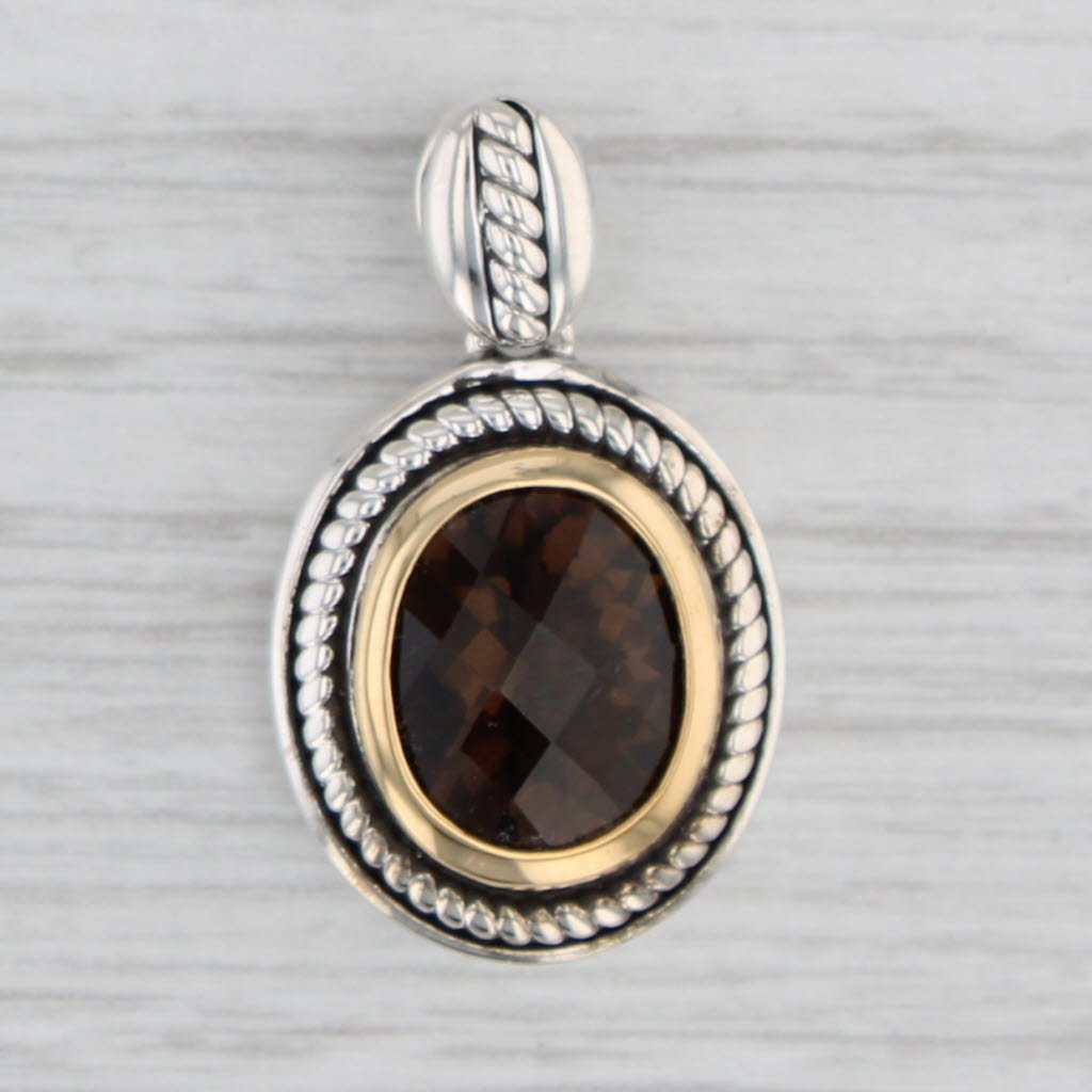 Light Gray 3.50ct Oval Smoky Quartz Pendant Sterling Silver 18k Gold