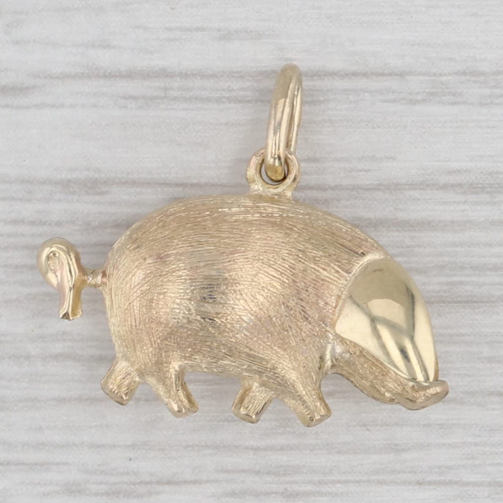 Gray Cute Little Pig Piglet Charm 9k Yellow Gold Pendant