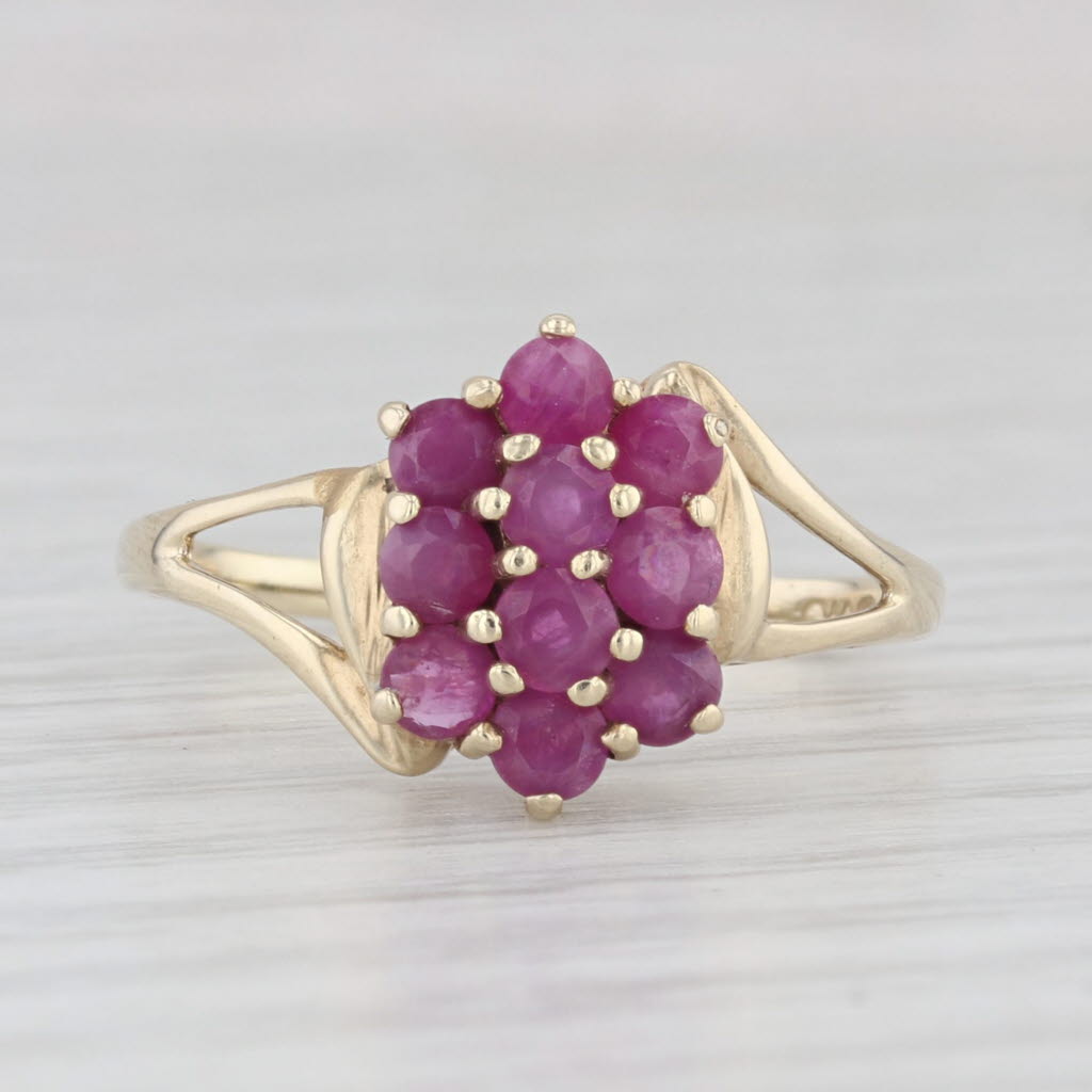 Light Gray 1ctw Ruby Cluster Ring 10k Yellow Gold Size 9.75