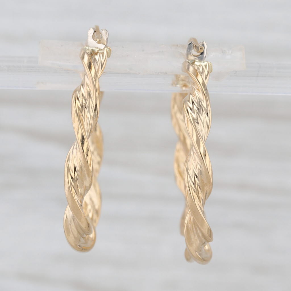 Twist Rope Hoop Earrings 18k Yellow Gold Snap Top Round Hoops